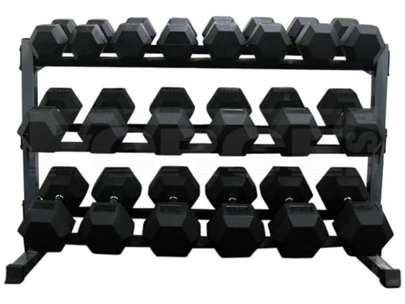 3 Tier Rubber Hex Dumbbell Rack Grays Fitness